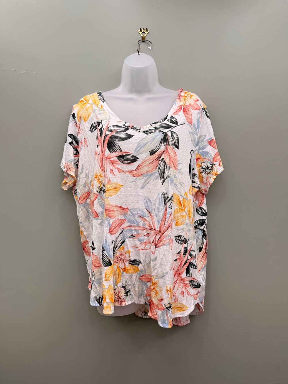 C&C California Linen Floral Top 1X Oversized Coastal Boho High Low Tunic